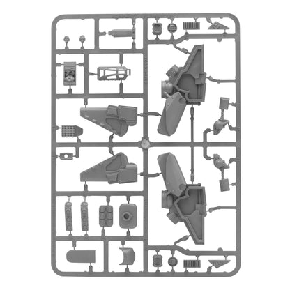 Konflikt '47 Firefly Airborne Infantry Sprue 451510001 – szara plastikowa ramka z elementami piechoty Firefly USA: tułowia, głowy w hełmach, ramiona z karabinami i bronią specjalną, plecaki odrzutowe Rift i okrągłe podstawki, 28mm Konflikt '47 Warlord Games
