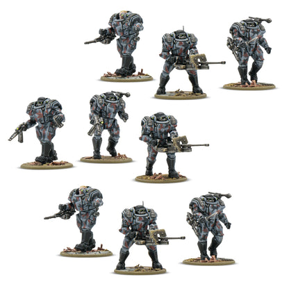 Stahltruppen Heavy Infantry Konflikt '47 Warlord Games – 9 figurek front, pancerne kombinezony, plastik 28mm

