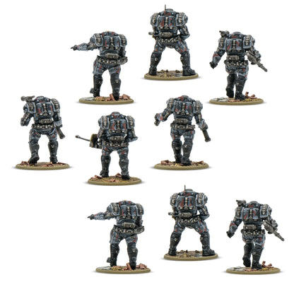 Stahltruppen Heavy Infantry Konflikt '47 Warlord Games – 9 figurek tył, detale pancerza i plecaków, plastik 28mm
