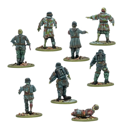 Totenkorps Horde – 8 figurek od tyłu: detale mundurów, ekwipunku i zbroi nieumarłych żołnierzy Osi i USA, skala 28mm Konflikt '47
