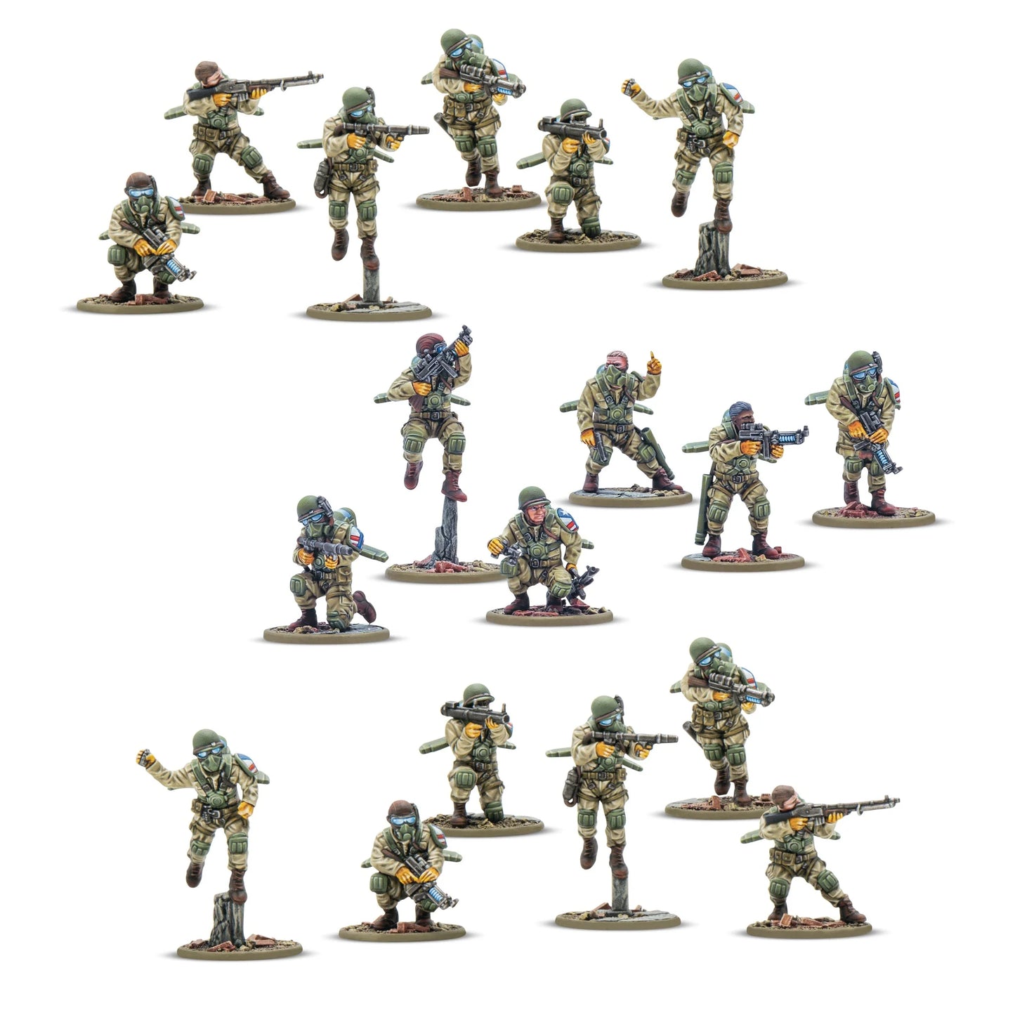 Firefly Airborne Infantry – 18 figurek piechoty USA, widok z przodu, uzbrojenie i maski gazowe | Konflikt '47 | 28mm
