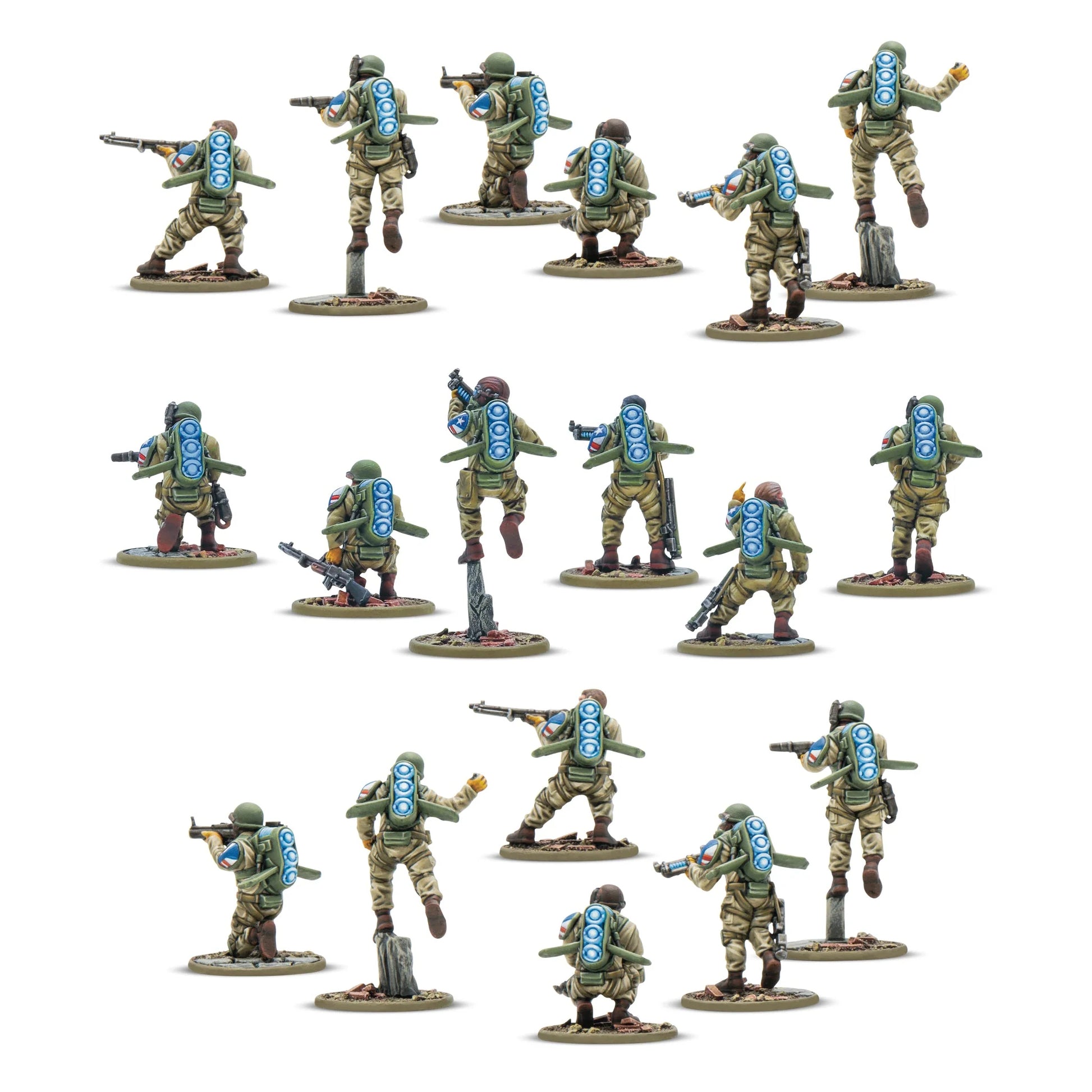 Firefly Airborne Infantry – 18 figurek, widok z tyłu, plecaki repulsorlift Rift-tech | Konflikt '47 | Warlord Games | 28mm
