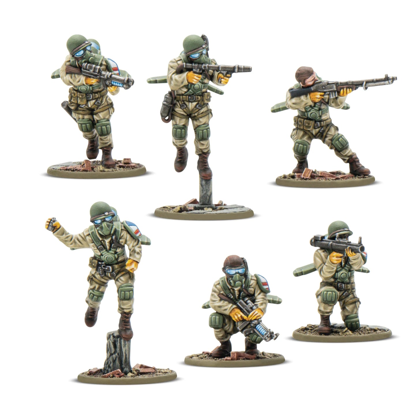 Firefly Airborne Infantry – zbliżenie na 6 figurek, uzbrojenie M1X Thompson i wyrzutnie rakiet | Konflikt '47 | 28mm
