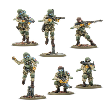 Firefly Airborne Infantry – zbliżenie na 6 figurek, uzbrojenie M1X Thompson i wyrzutnie rakiet | Konflikt '47 | 28mm

