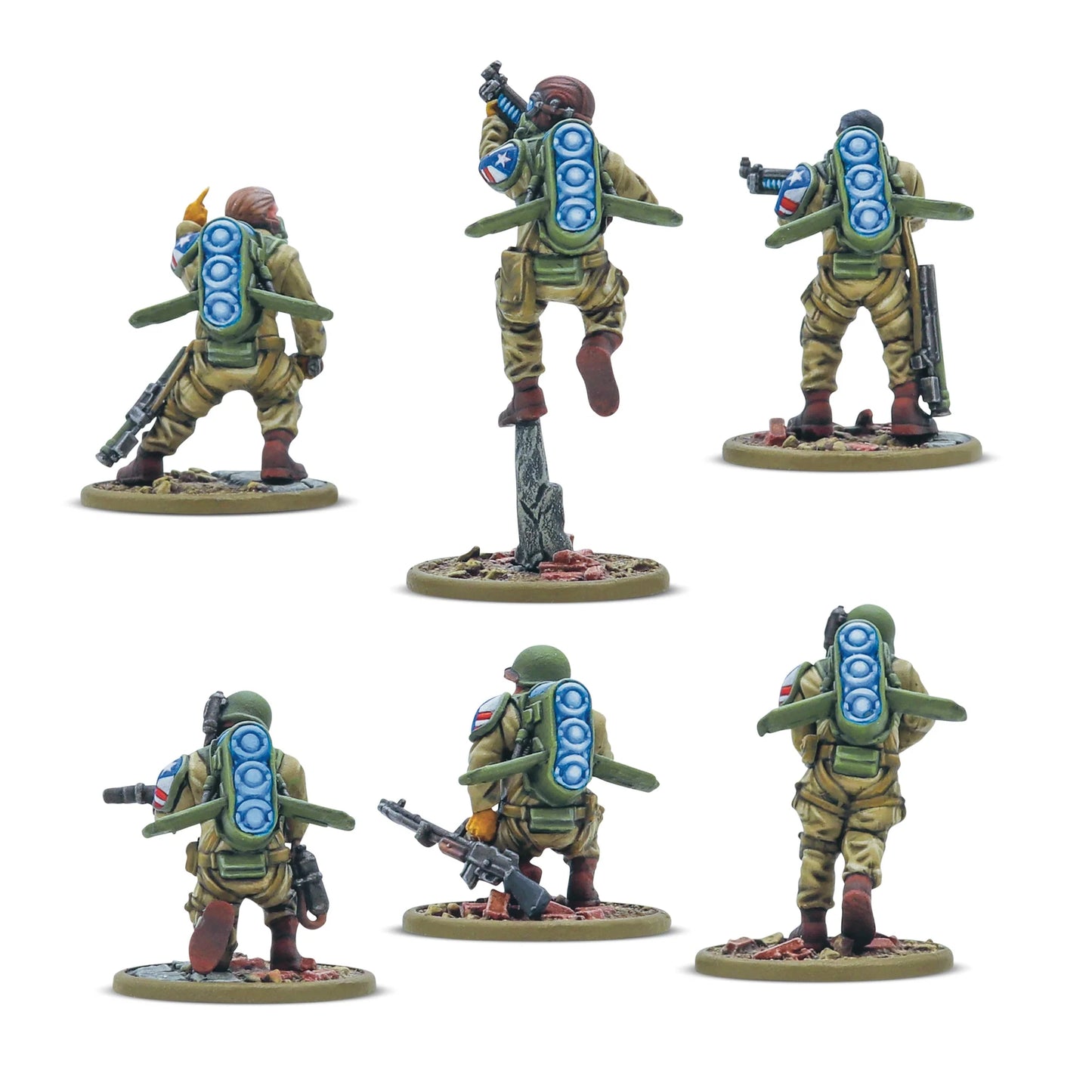 Firefly Airborne Infantry Konflikt '47 Warlord Games – widok tyłu, plecaki Rift-tech, plastik 28mm
