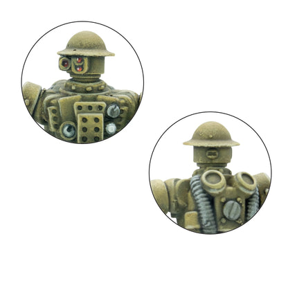 Mk I Automated Infantry – 10 pomalowanych figurek 28mm, widok z tyłu z detalem pancerza i plecaków, Konflikt '47, Warlord Games
