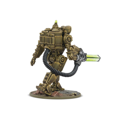 Warlord Games Mk II Heavy Automated Infantry – widok z przodu, robot bojowy z działem energetycznym 28mm Konflikt '47