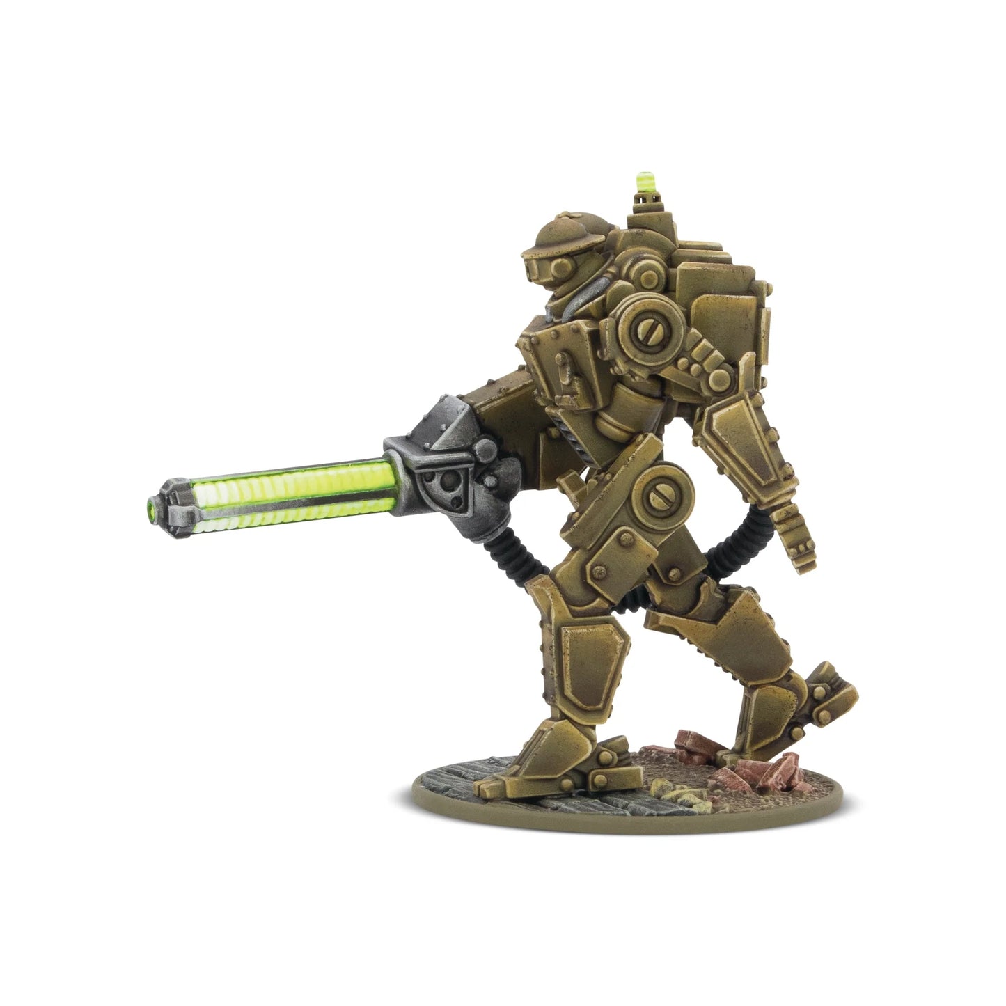 Warlord Games Mk II Heavy Automated Infantry – robot bojowy z karabinem energetycznym w pozie ataku 28mm Konflikt '47