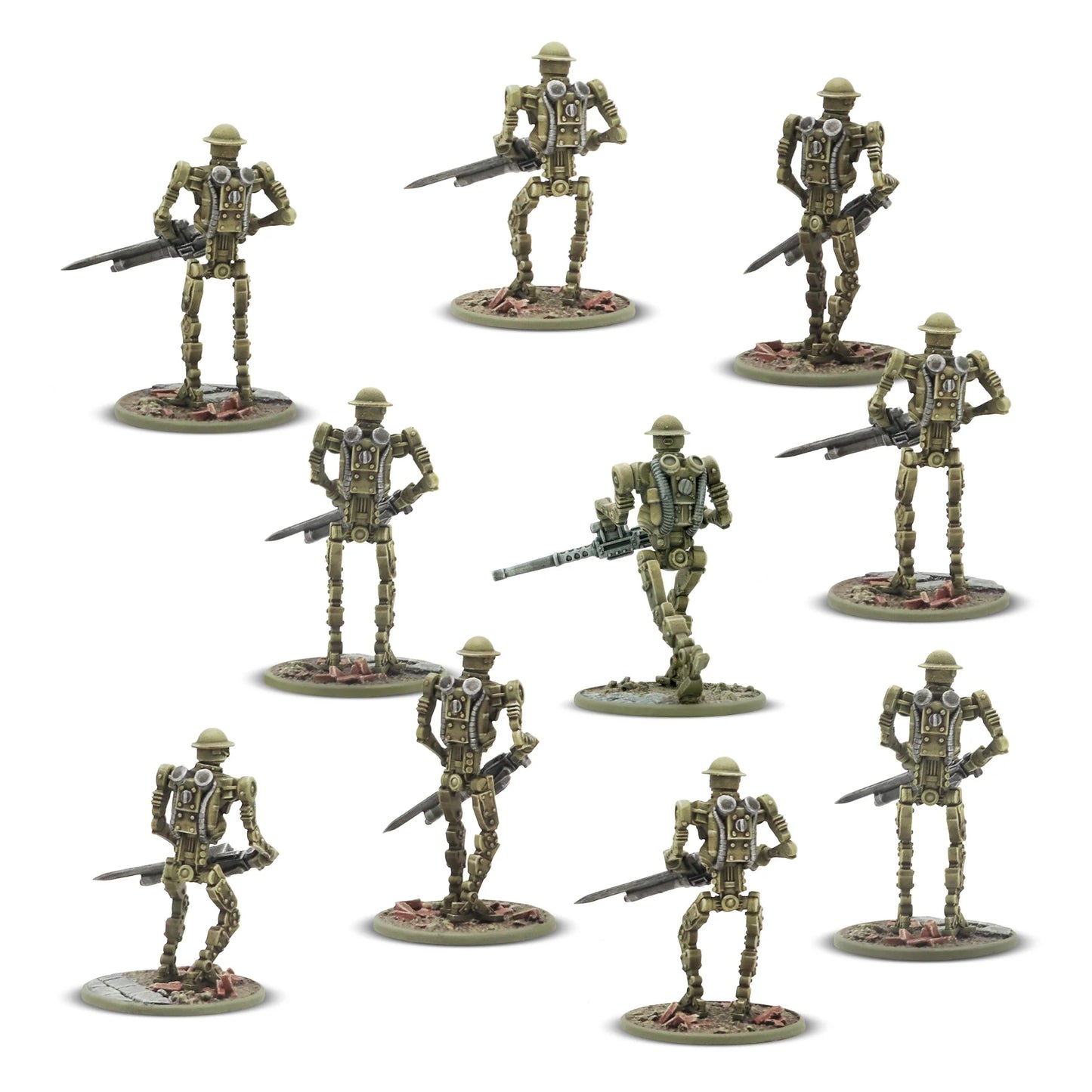 Warlord Games Mk I Automated Infantry – 10 figurek automatycznej piechoty brytyjskiej, widok z tyłu 28mm Konflikt '47
