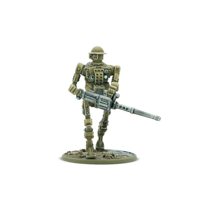 Warlord Games Mk II Heavy Automated Infantry – robot bojowy z ciężkim karabinem maszynowym, widok z przodu 28mm Konflikt '47