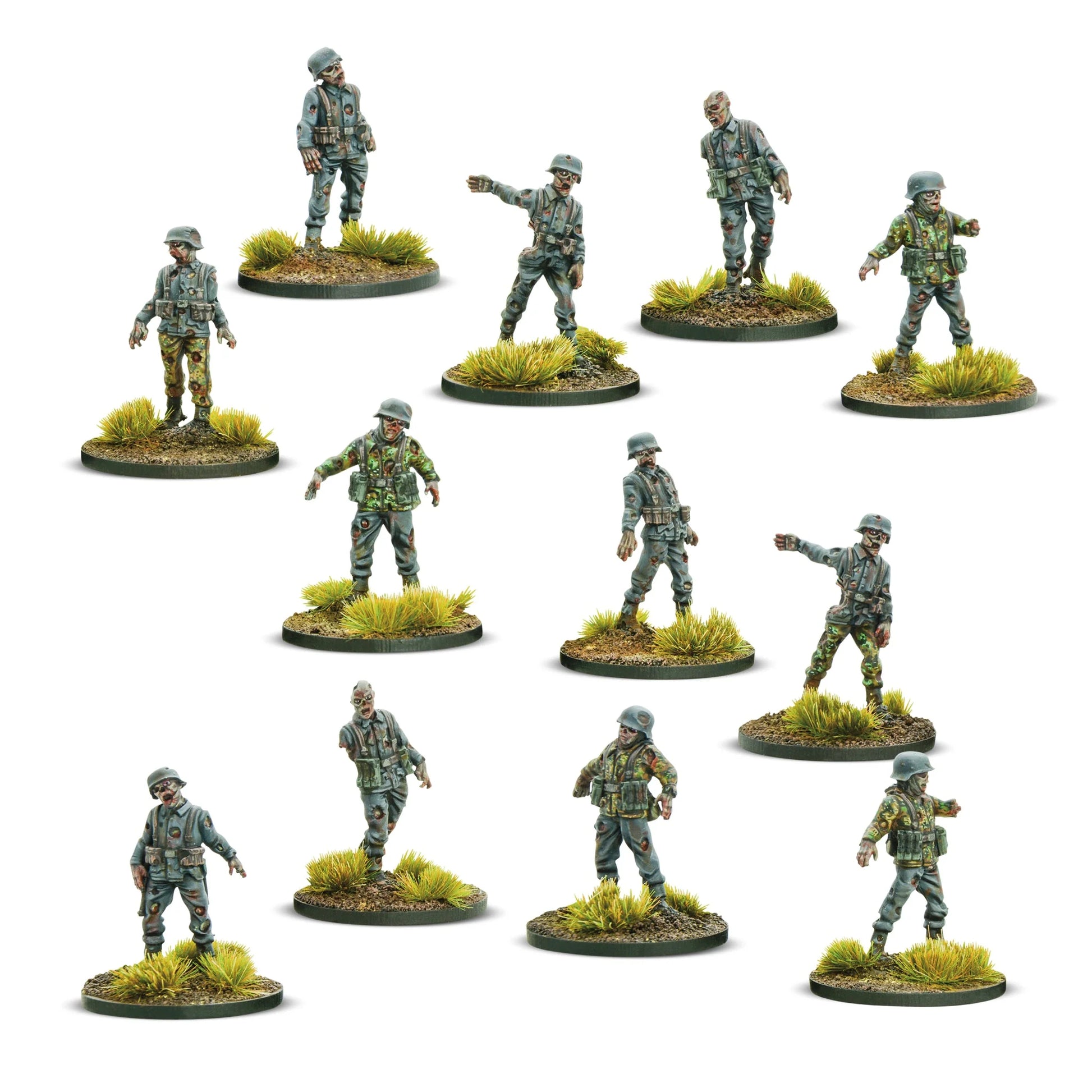 Totenkorps Warlord Games 452200201 – 12 metalowych figurek nieumarłych żołnierzy Heer z przodu: mundury Feldgrau i Splittermuster z ranami i ubytkami, wyciągnięte ręce, 28mm Konflikt '47