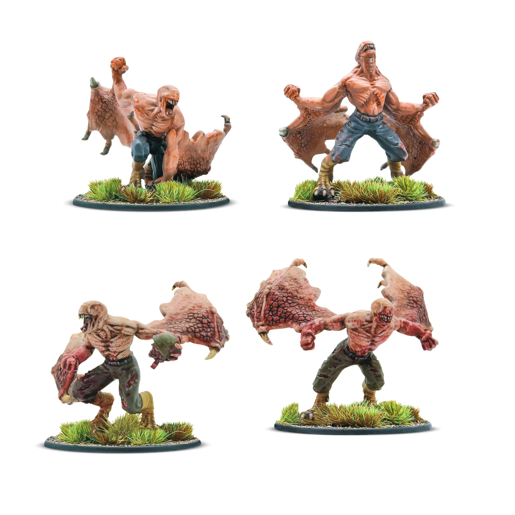 Nachtjäger Assault Squad Warlord Games 452200202 – 4 metalowe figurki mutantów Rift-tech: 2 Nachtjäger z przodu w dynamicznych pozach szturmowych, skóra pancerna, skrzydła z tkanki, 28mm Konflikt '47