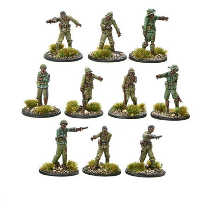 Japanese Shibito Squad Warlord Games 452211205 – 10 metalowych figurek japońskich nieumarłych z przodu: mundury khaki z śladami rozkładu tropikalnego, różne pozy, 28mm Konflikt '47