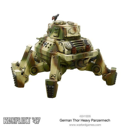 German Thor Heavy Panzermech – widok z boku, kamuflaż trójkolorowy, nogi mechaniczne | Konflikt '47 | 28mm
