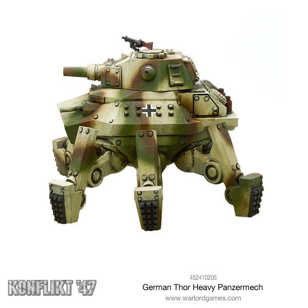 German Thor Heavy Panzermech – widok z tyłu, wieża z haubicą i automat 20mm | Konflikt '47 | Warlord Games | 28mm
