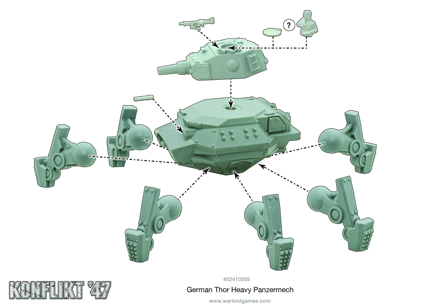 German Thor Heavy Panzermech – diagram montażu, rozkład elementów żywicznych | Konflikt '47 | Warlord Games | 452410205
