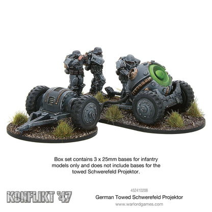 German Towed Schwerefeld Projektor widok z przodu – projektor grawitacyjny z obsługą w egzoszkieletach | Konflikt '47 | metal 28mm