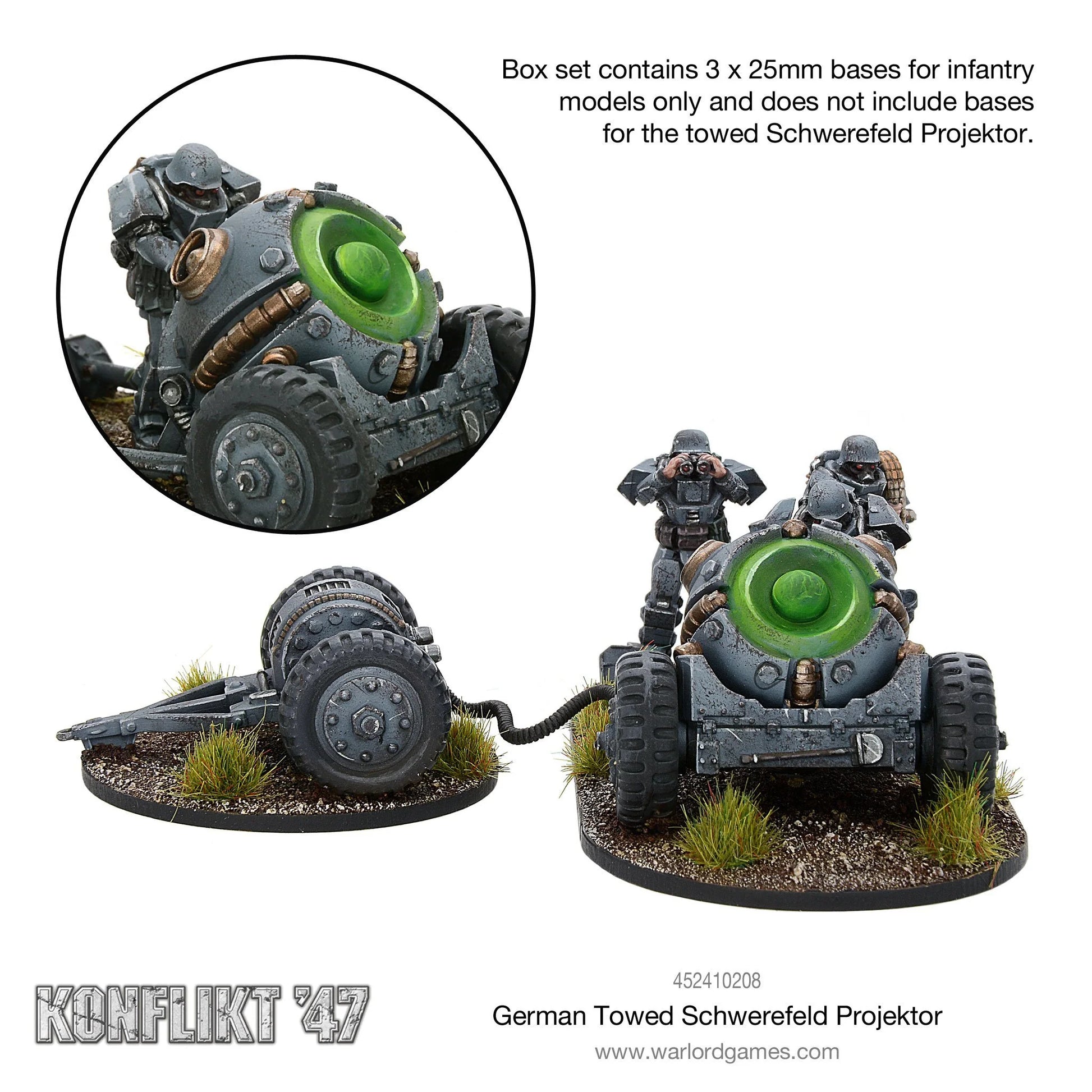 German Towed Schwerefeld Projektor – zbliżenie na projektor i obsługę | Konflikt '47 | Warlord Games | metal 28mm