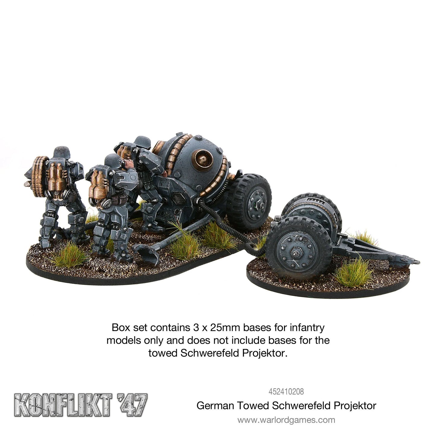 German Towed Schwerefeld Projektor – widok z tyłu, obsługa przy projektorze | Konflikt '47 | Warlord Games | metal 28mm