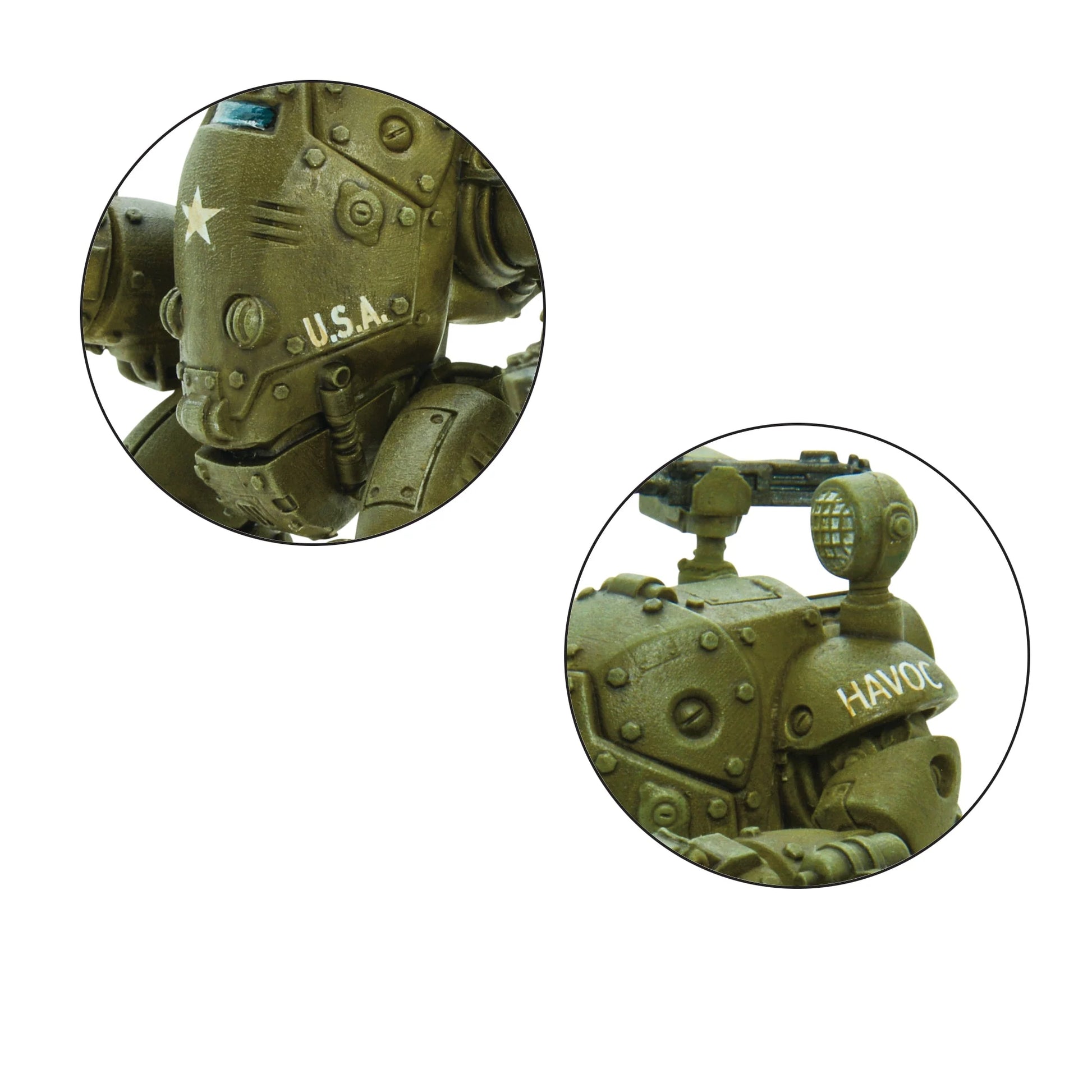 Konflikt '47 Jackal Light Walker 452600402 – widok z tyłu lewej strony, dynamiczna poza ataku, MMG na ramieniu, kamuflaż oliwkowy, 28mm Warlord Games

