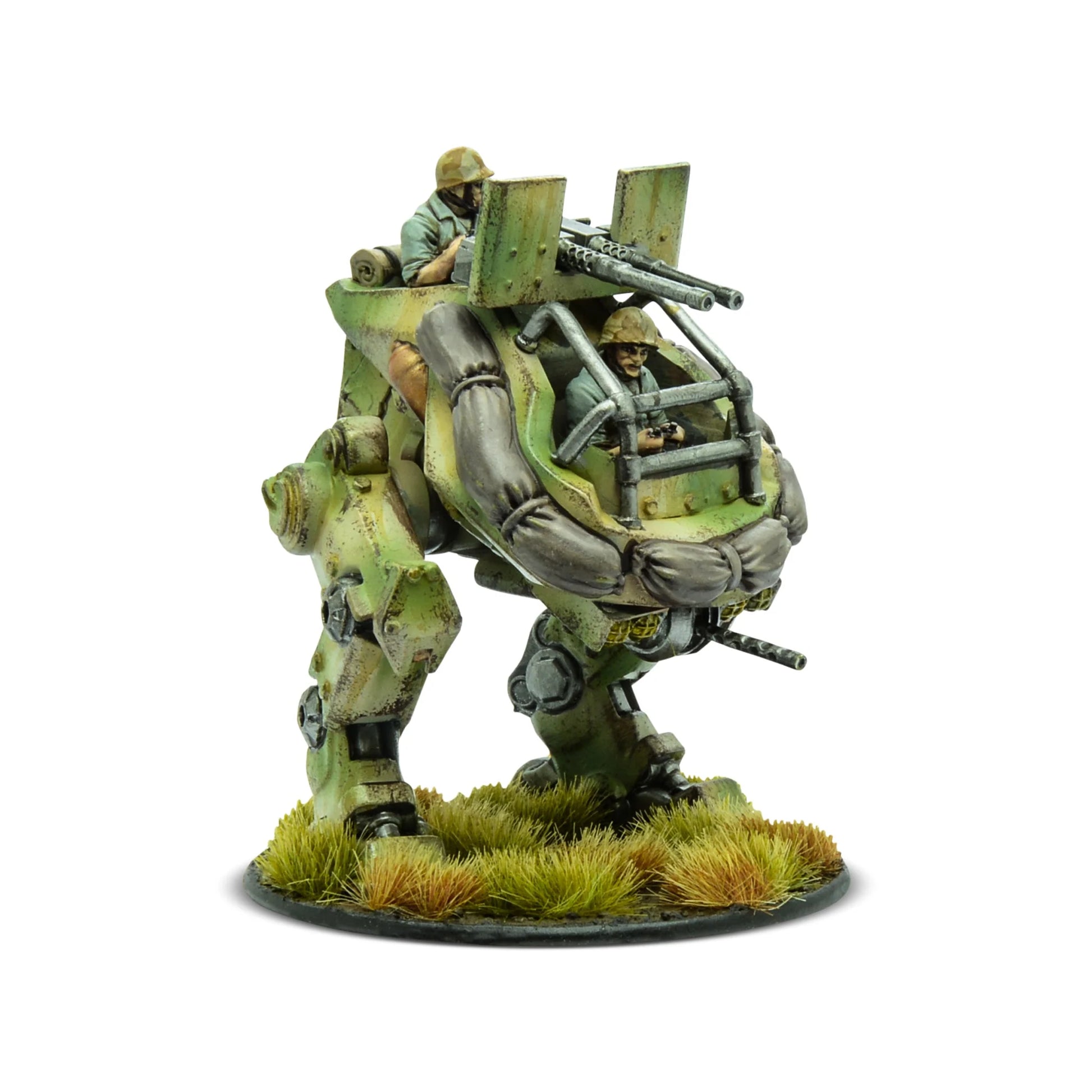 M3A2 Pondskater Scout Walker – widok z tyłu: czteronog walker US Army z podwójnym HMG na wieży, pilot w kabinie, kamuflaż oliwkowy, żywica 28mm Konflikt '47