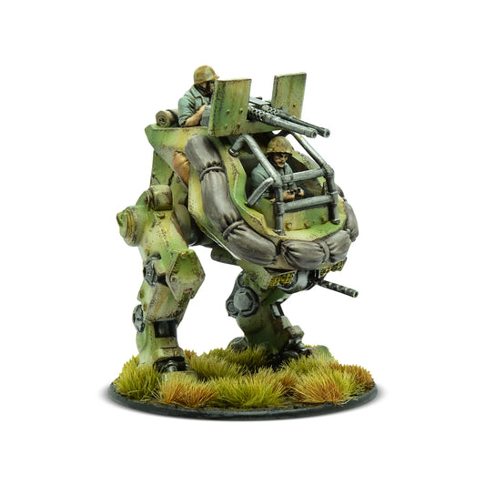 M3A2 Pondskater Scout Walker – widok z tyłu: czteronog walker US Army z podwójnym HMG na wieży, pilot w kabinie, kamuflaż oliwkowy, żywica 28mm Konflikt '47