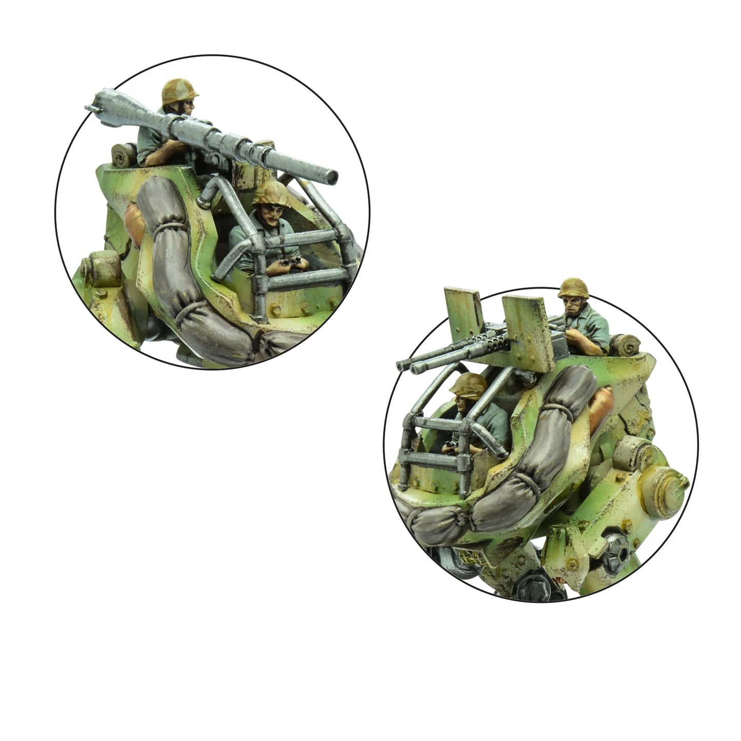 M3A2 Pondskater Scout Walker – zbliżenie na kabinę pilota i stanowisko strzelca HMG: detale kokpitu, dźwignie sterowania, podwójny karabin maszynowy, żywica 28mm Konflikt '47