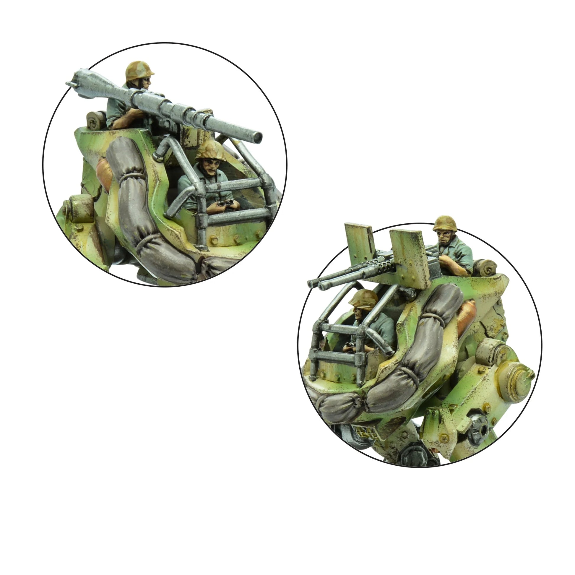M3A2 Pondskater Scout Walker – zbliżenie na kabinę pilota i stanowisko strzelca HMG: detale kokpitu, dźwignie sterowania, podwójny karabin maszynowy, żywica 28mm Konflikt '47