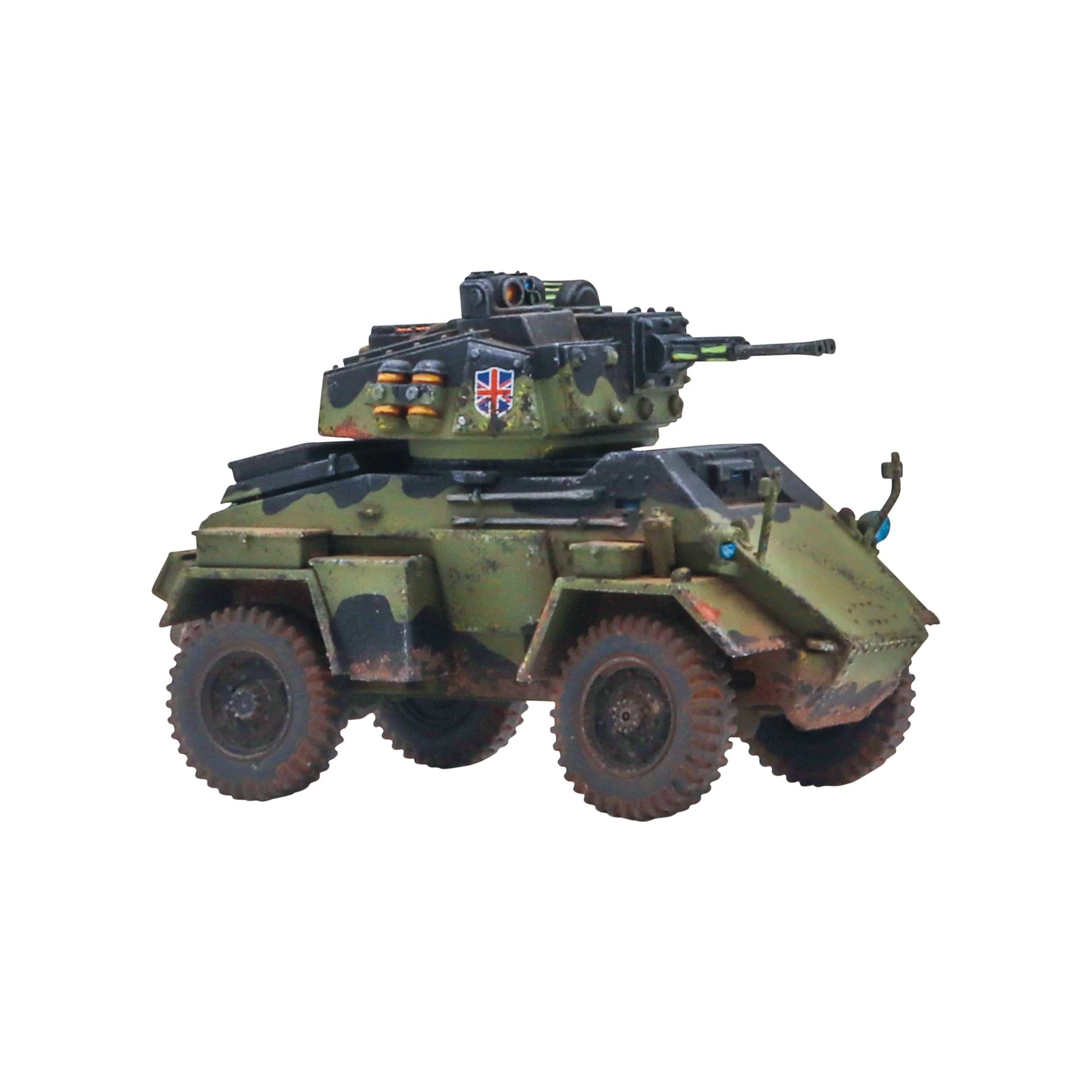 Warlord Games Humber Armoured Car Mk VII – widok z boku lewego, podwójne działka automatyczne w wieży 28mm Konflikt '47