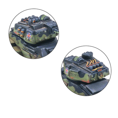 Warlord Games Humber Armoured Car Mk VII – zbliżenie wieży z podwójnymi działkami automatycznymi i komputerem pokładowym 28mm Konflikt '47