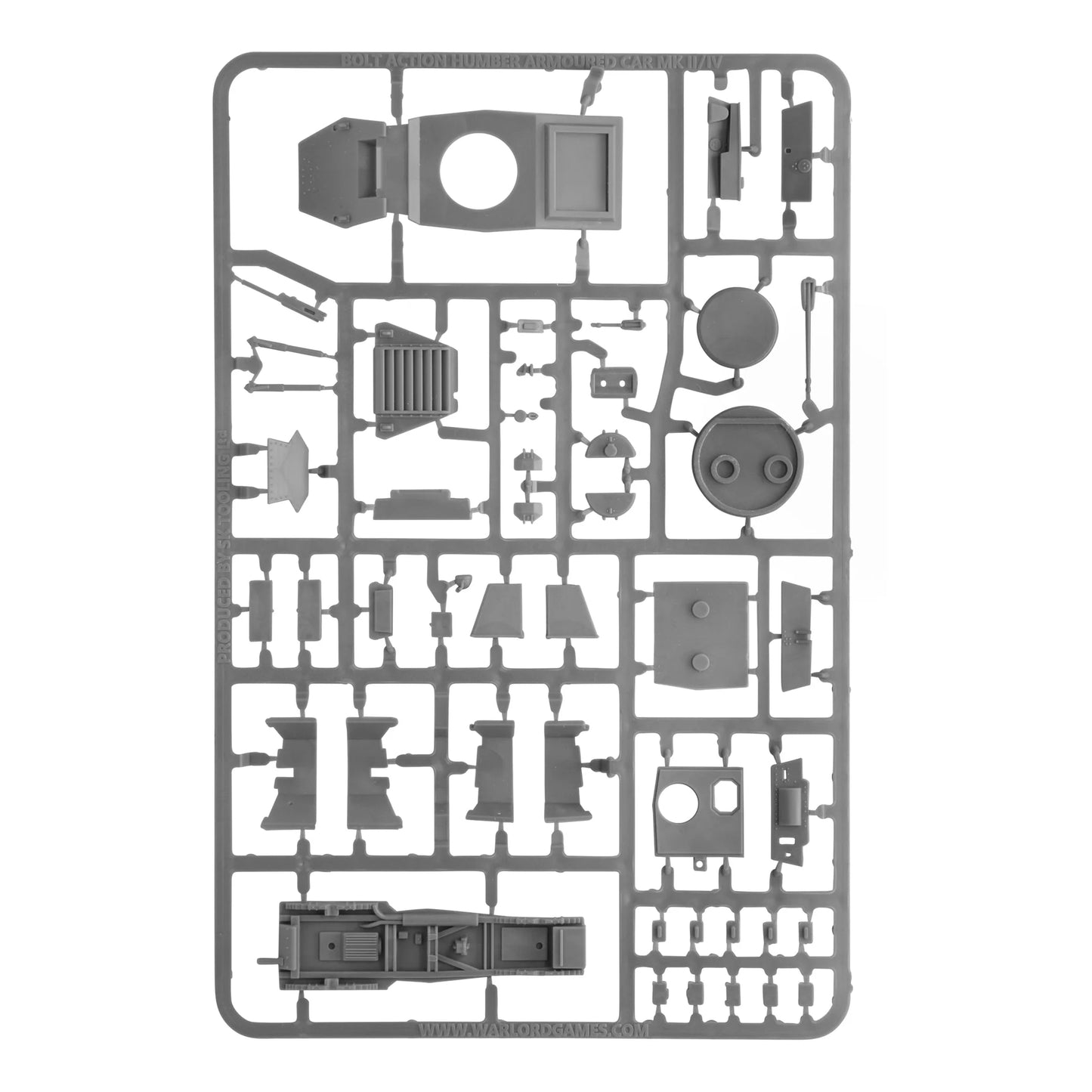 Warlord Games Humber Armoured Car Mk VII – wypraska plastikowa z elementami kadłuba, kół i wyposażenia 28mm Konflikt '47