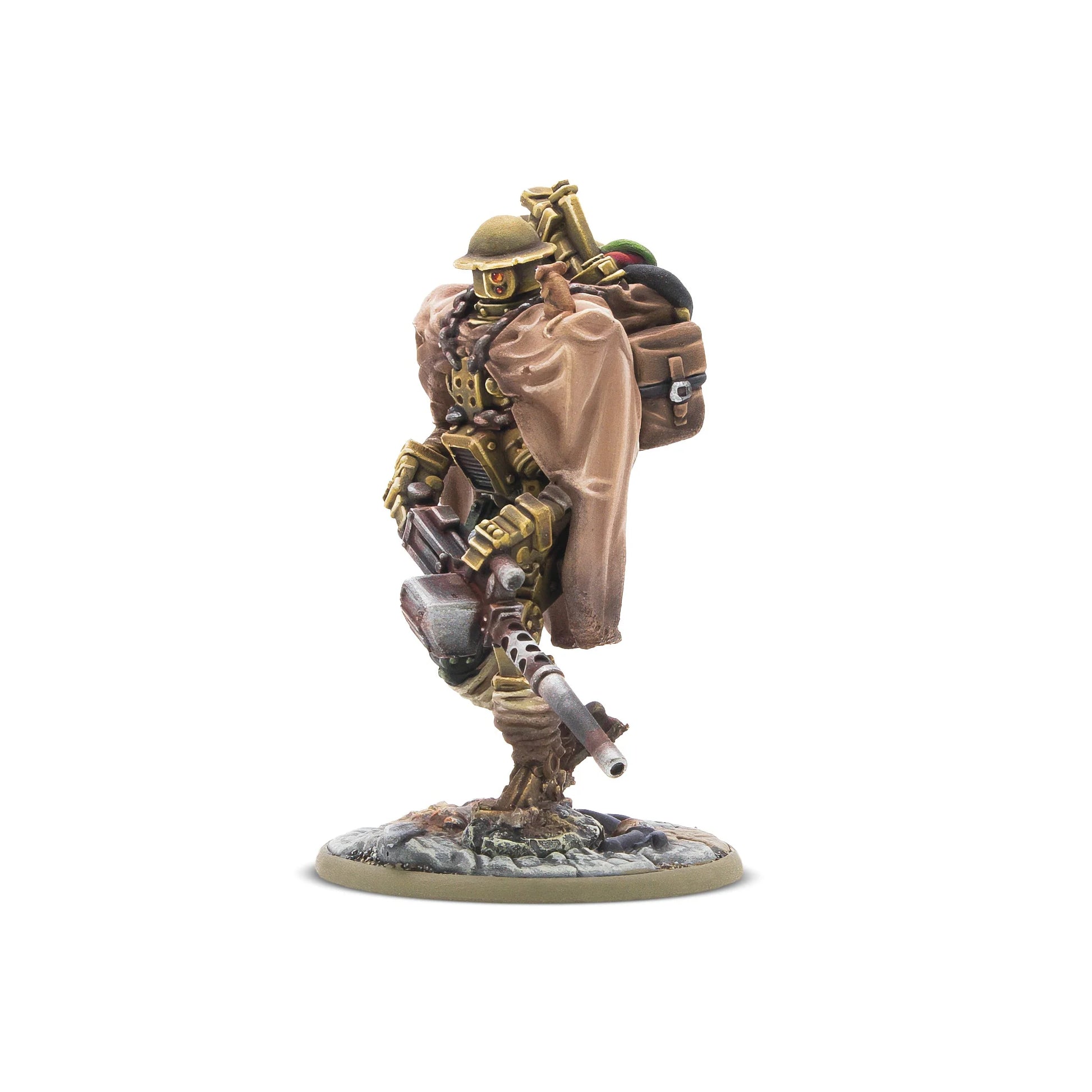 B for Bertie – pomalowana figurka 28mm, widok z tyłu z widocznym plecakiem pełnym łupów z pola bitwy, Konflikt '47, Warlord Games

