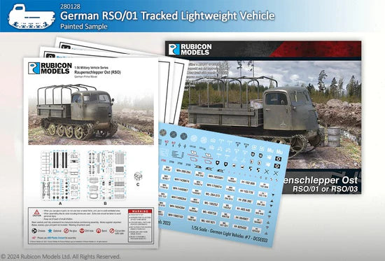 Raupenschlepper Ost RSO/01 RSO/03 – zawartość pudełka, instrukcja i arkusz kalkomanii German Light Vehicles 7, 280128
