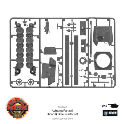 Achtung Panzer 482010001 - szara plastikowa ramka czołgu Panther: kadłub, wieża, koła, gąsienice, armata, elementy do montażu