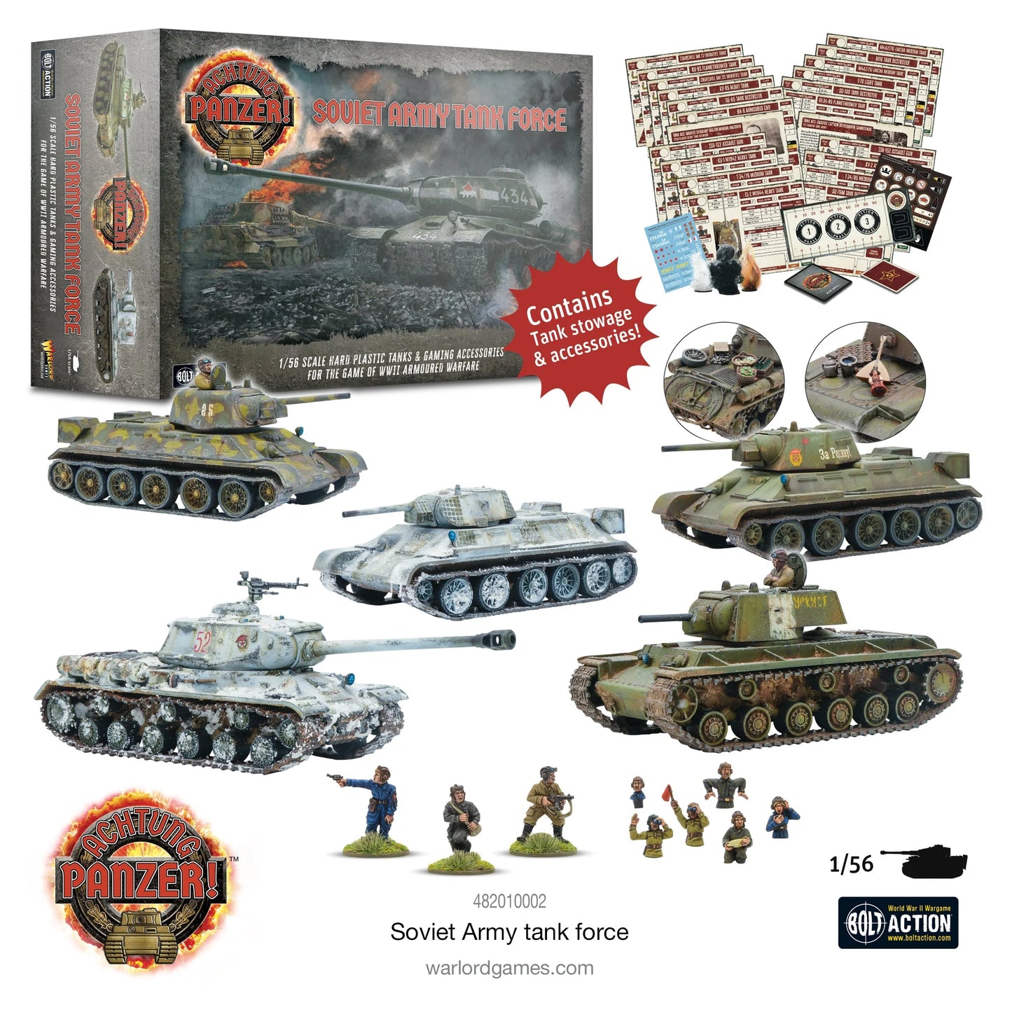 Achtung Panzer! Soviet Army Tank Force – wszystkie 5 pojazdów zestawu: 3x T-34/76, IS-2, KV-1/KV-2, 28mm 1:56