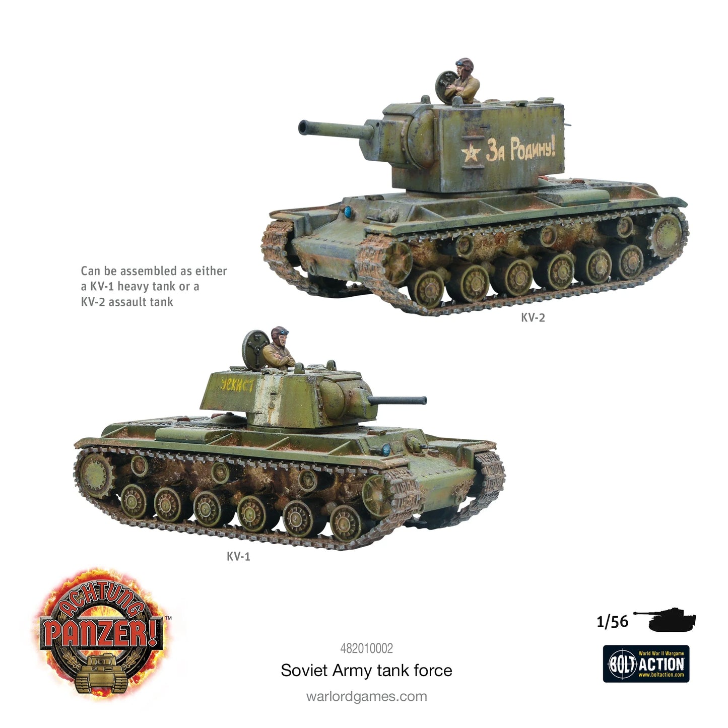 Soviet Army Tank Force – KV-2 działo szturmowe i KV-1 ciężki czołg pomalowane, napis Za Rodinu!, 28mm 1:56 Bolt Action