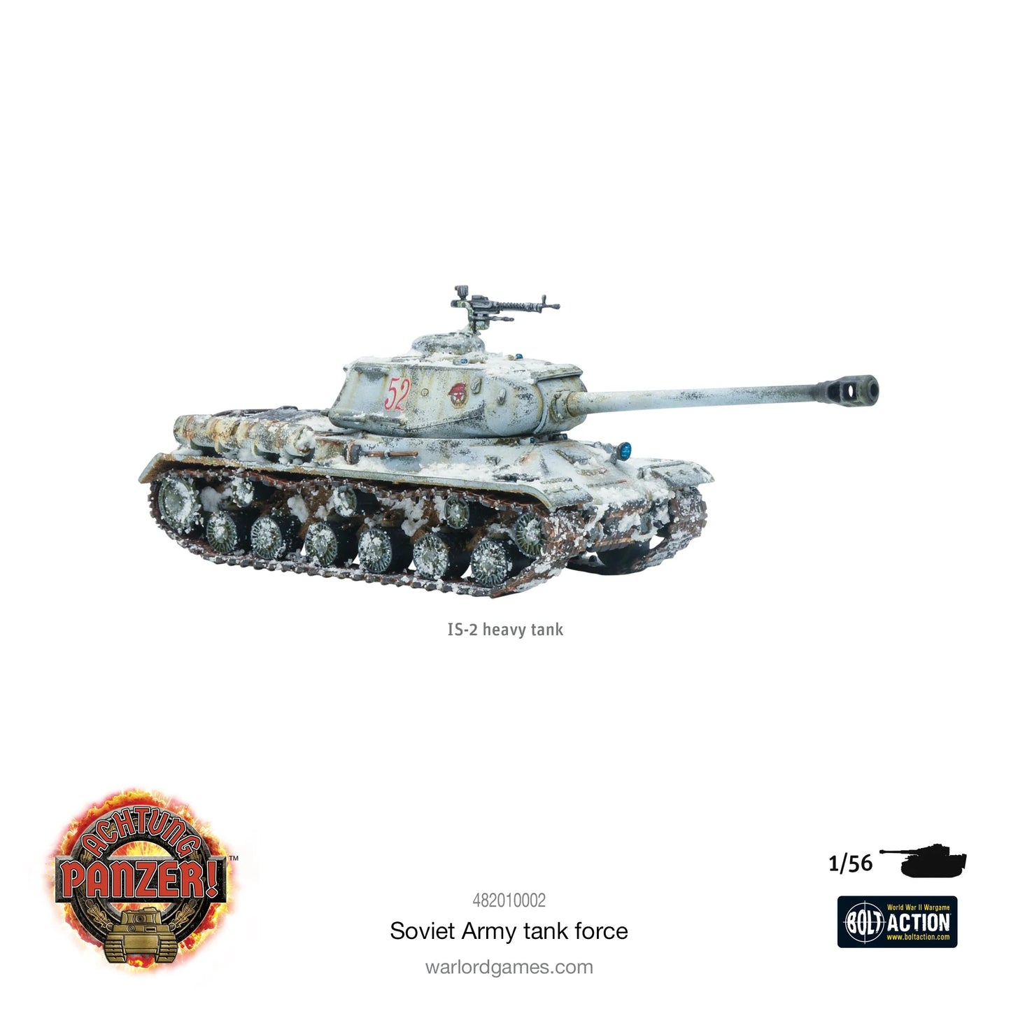 Achtung Panzer! Soviet Army Tank Force – IS-2 ciężki czołg pomalowany zimowy kamuflaż, numer 52, 28mm 1:56 Bolt Action