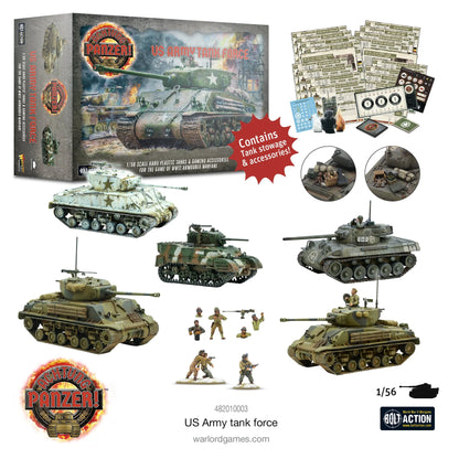 Achtung Panzer! US Army Tank Force Warlord Games – pudełko zestawu 482010003, Sherman M4A3E8 Easy Eight, M18 Hellcat, M5 Stuart, 28mm 1:56