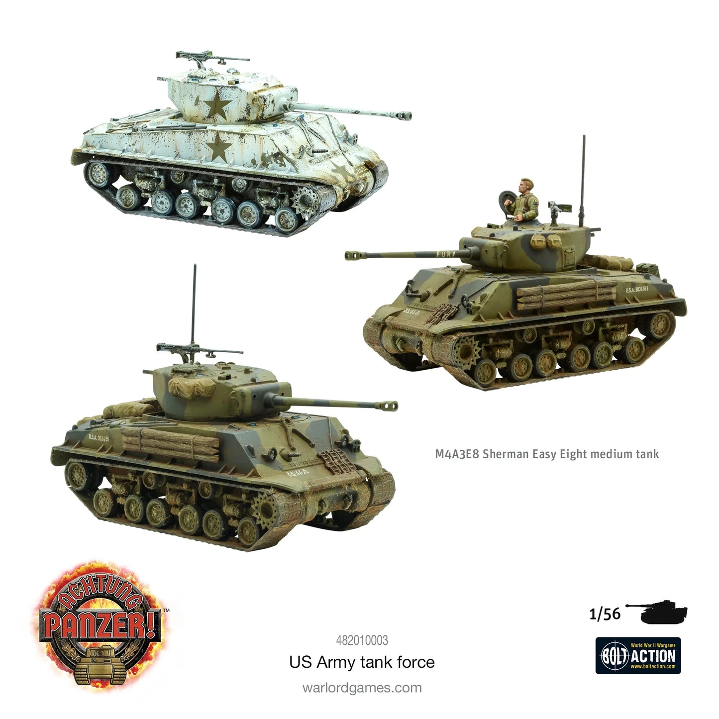 Achtung Panzer! US Army Tank Force – Sherman M4A3E8 Easy Eight pomalowany, 28mm 1:56 Bolt Action