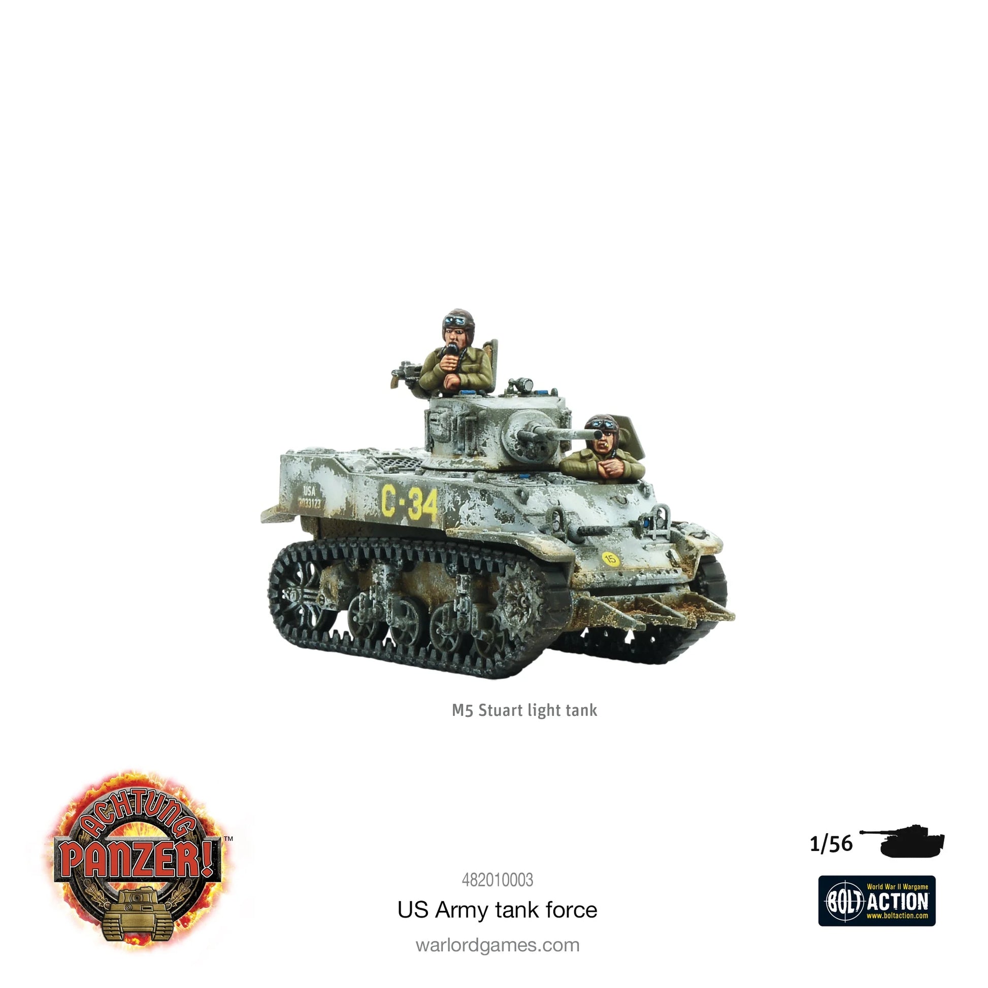 Achtung Panzer! US Army Tank Force – M5 Stuart lekki czołg pomalowany, oznaczenie C-34, 28mm 1:56 Bolt Action