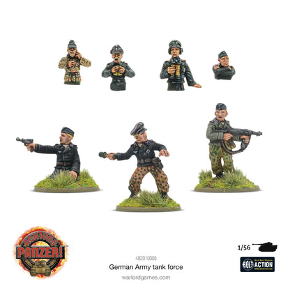 Achtung Panzer! German Army Tank Force – 7 pomalowanych żywicznych figurek załogi czołgów: 4 popiersia w pojeździe i 3 figurki dismounted, Warlord Games
