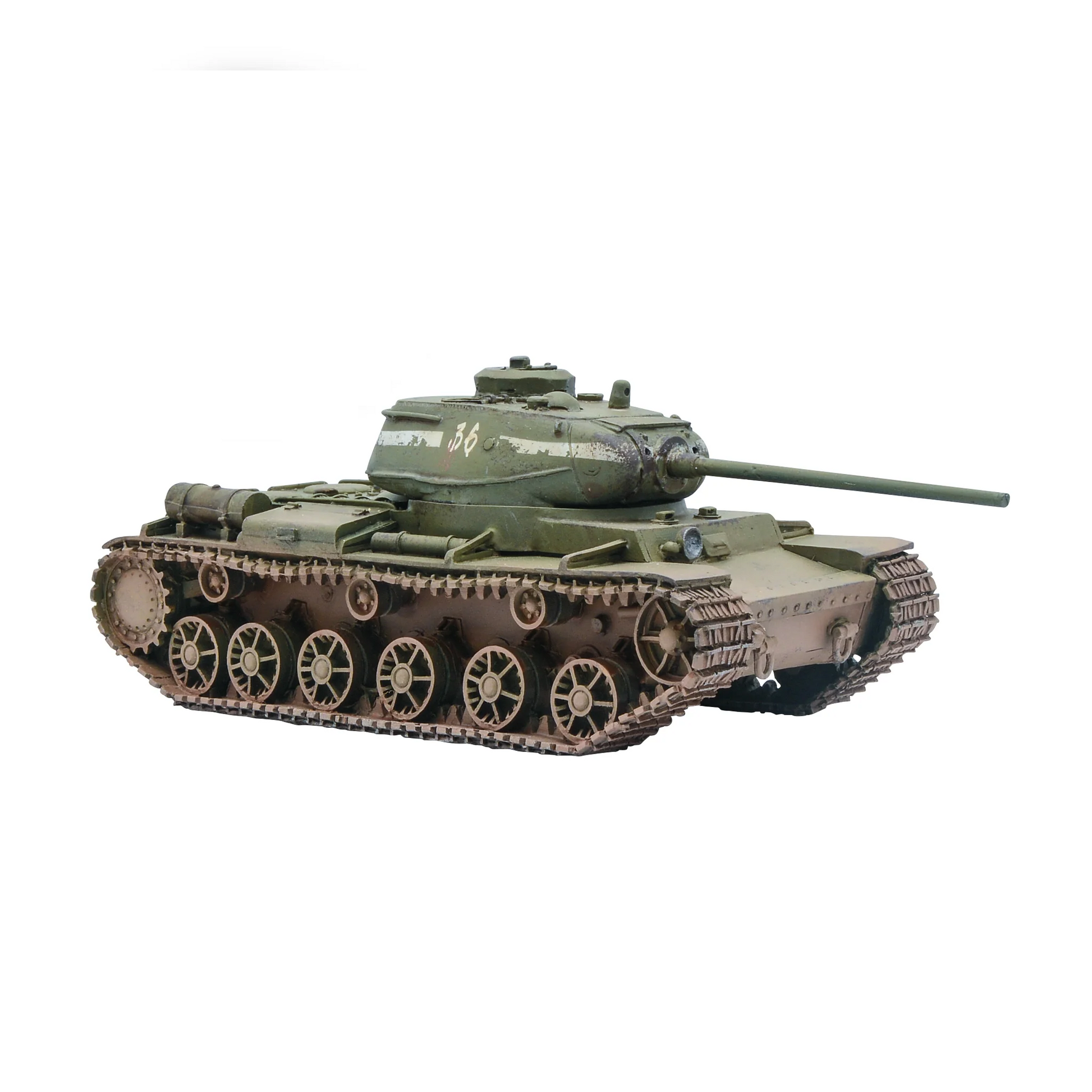  KV-85 Heavy Tank Bolt Action 28mm - widok z lewej, zielony kamuflaż, numer 36, efekty weatheringu, kod 482414007