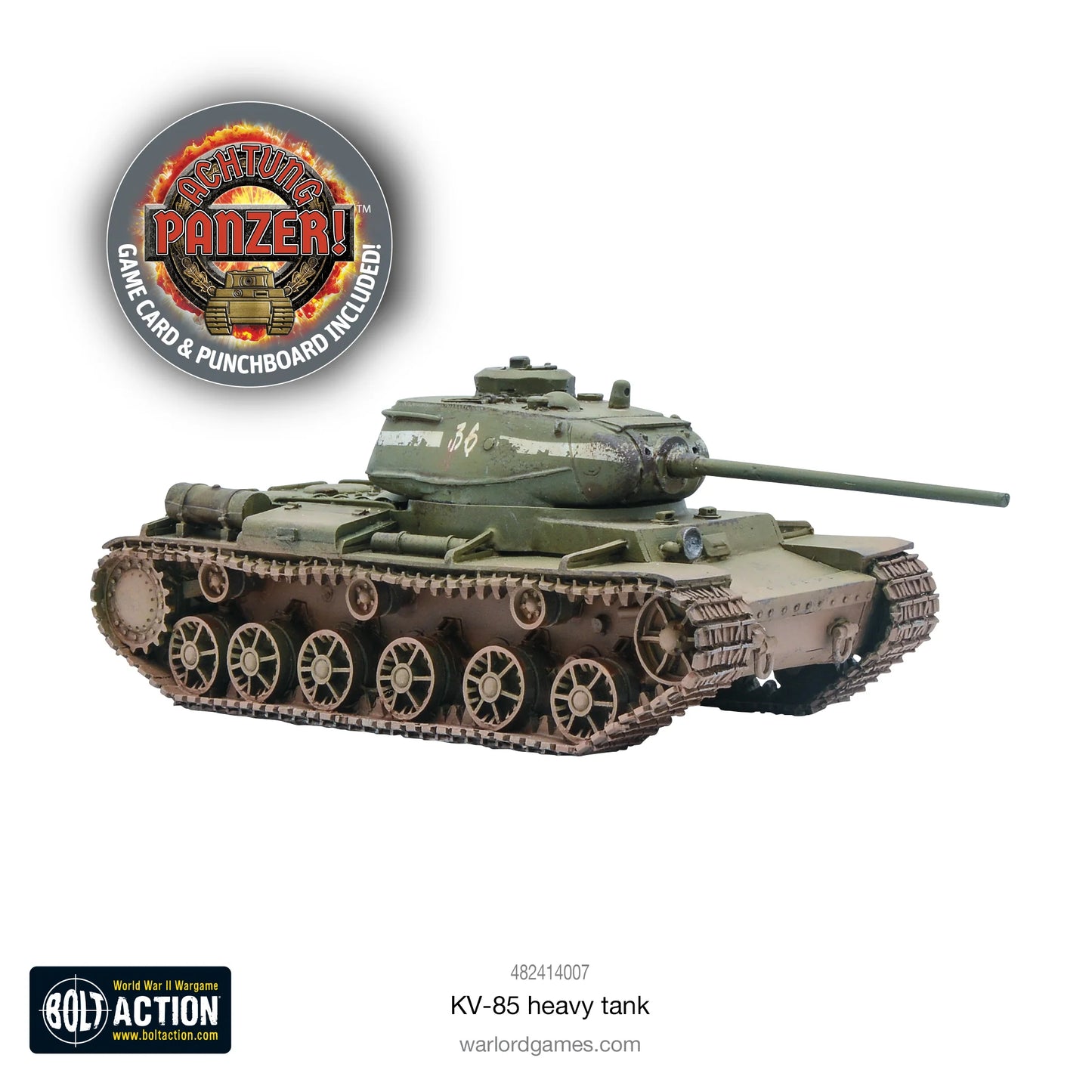 KV-85 Heavy Tank Bolt Action - widok z lewej, logo Achtung Panzer!, zielony kamuflaż, numer 36, kod 482414007