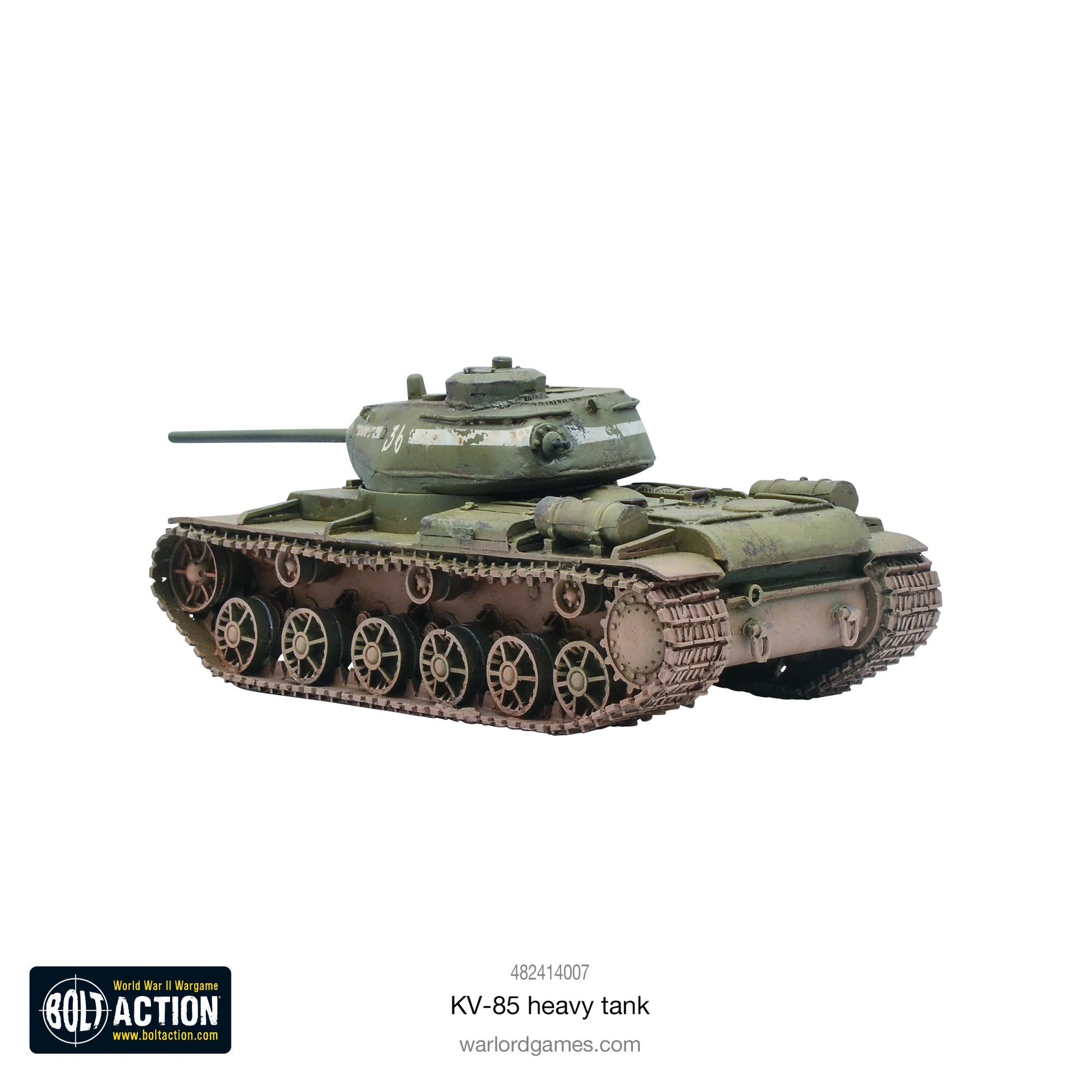 KV-85 Heavy Tank Bolt Action - widok z lewej tylnej, zielony kamuflaż, numer 36, detale kadłuba, kod 482414007
