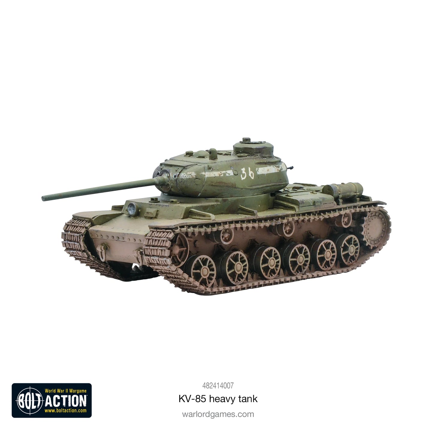 KV-85 Heavy Tank Bolt Action - widok z prawej przedniej, zielony kamuflaż, numer 36, działo 85mm, kod 482414007