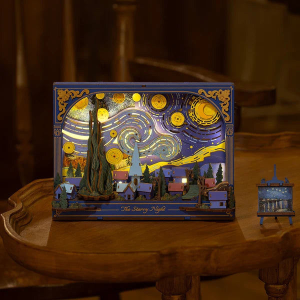 Gwiaździsta Noc The Starry Night Rowood TH003 – schemat wymiarów modelu: 22 x 7,5 x 15,5 cm z oznaczeniami na białym tle