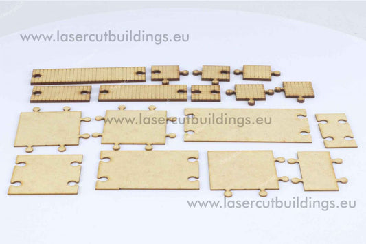 Zestaw Dróg i Chodników LBH0321 28mm HDF - wszystkie moduły rozłożone widok z góry Laser Cut Buildings
