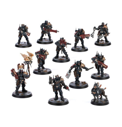 Combat Patrol Imperial Agents - 11 figurek Adeptus Arbites czarny pancerz czerwone shotguny złote detale Cyber-mastiff K9 i Nuncio-aquila Warhammer 40000