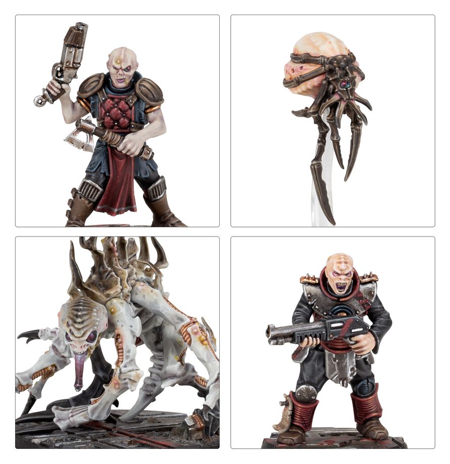 Hive Secundus - zbliżenia Brood Scum z pistoletem Malstrain Tyramite z szponami Malstrain Genestealer w ataku i Brood Scum z shotgunem Necromunda Games Workshop
