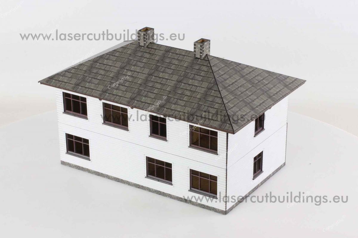 Dom Amerykański LBHP0193 28mm HDF prepaint - widok boczny z oknami piętra Laser Cut Buildings
